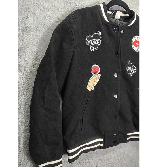 H&M Divided Womens Bomber Varsity Goth Rock Size 12 Button Down Jacket - Picture 6 of 10